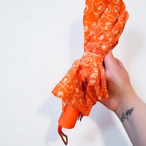 Vintage Christian Dior 70s 80s Orange Paisley pattern Umbrella - Picture 10 of 15